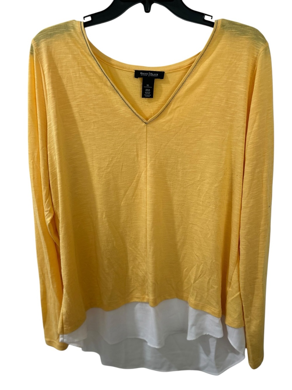 White House Black Market Yellow V-Neck Layered Hem Long-Sleeve Top